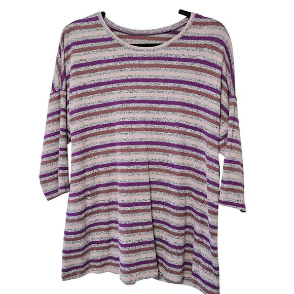 Torrid Super Soft Plush Sweater Size 0(L) Gray Multi Stripe Drop Shoulder - Picture 1 of 9